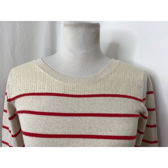 Princess Vera Wang Girls Medium Lightweight Sweater Shirt Off White Red Striped - Picture 3 of 10